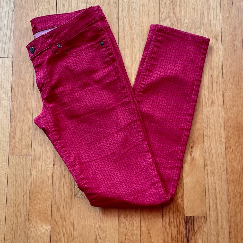 PrAna Kara Organic Cotton Blend Jeans in Red Mixer Pattern, Size 8 / 29